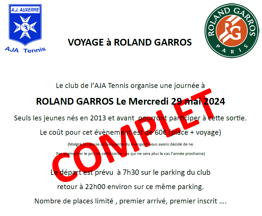 Organisation du voyage à Roland Garros pour les jeunes de l'école de tennis